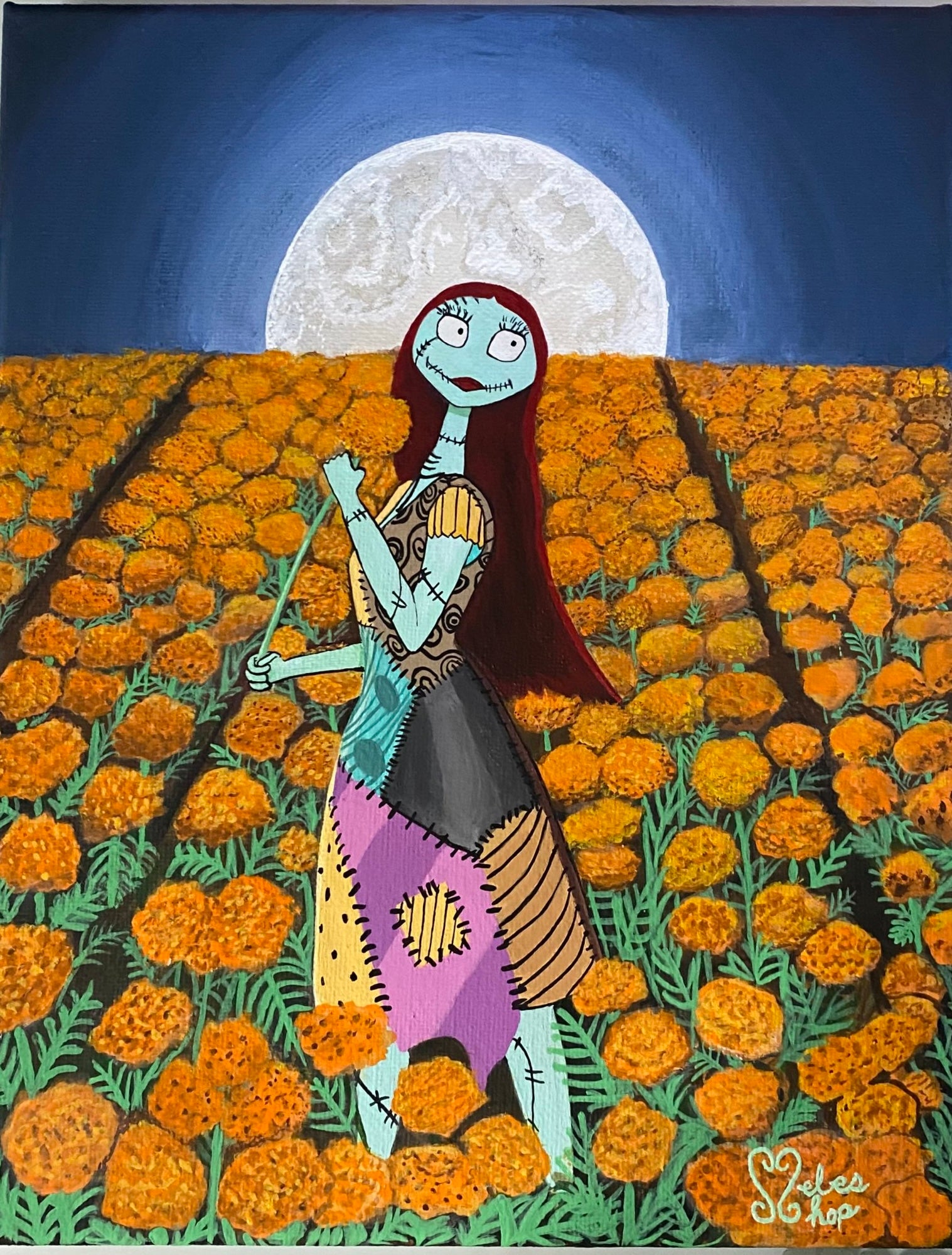 Sally in a field of Cempasúchil Painting Print